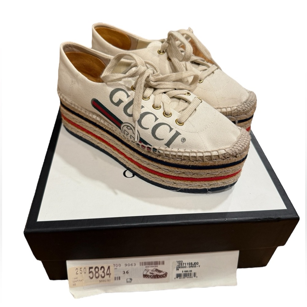 NWT Gucci Women's Cream Espadrille Platform Shoes